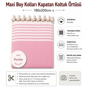 Pamuklu Kaymaz Hasır Dokuma Maxi Boy Kolları Örten Koltuk Örtüsü (180x310) - Pembe