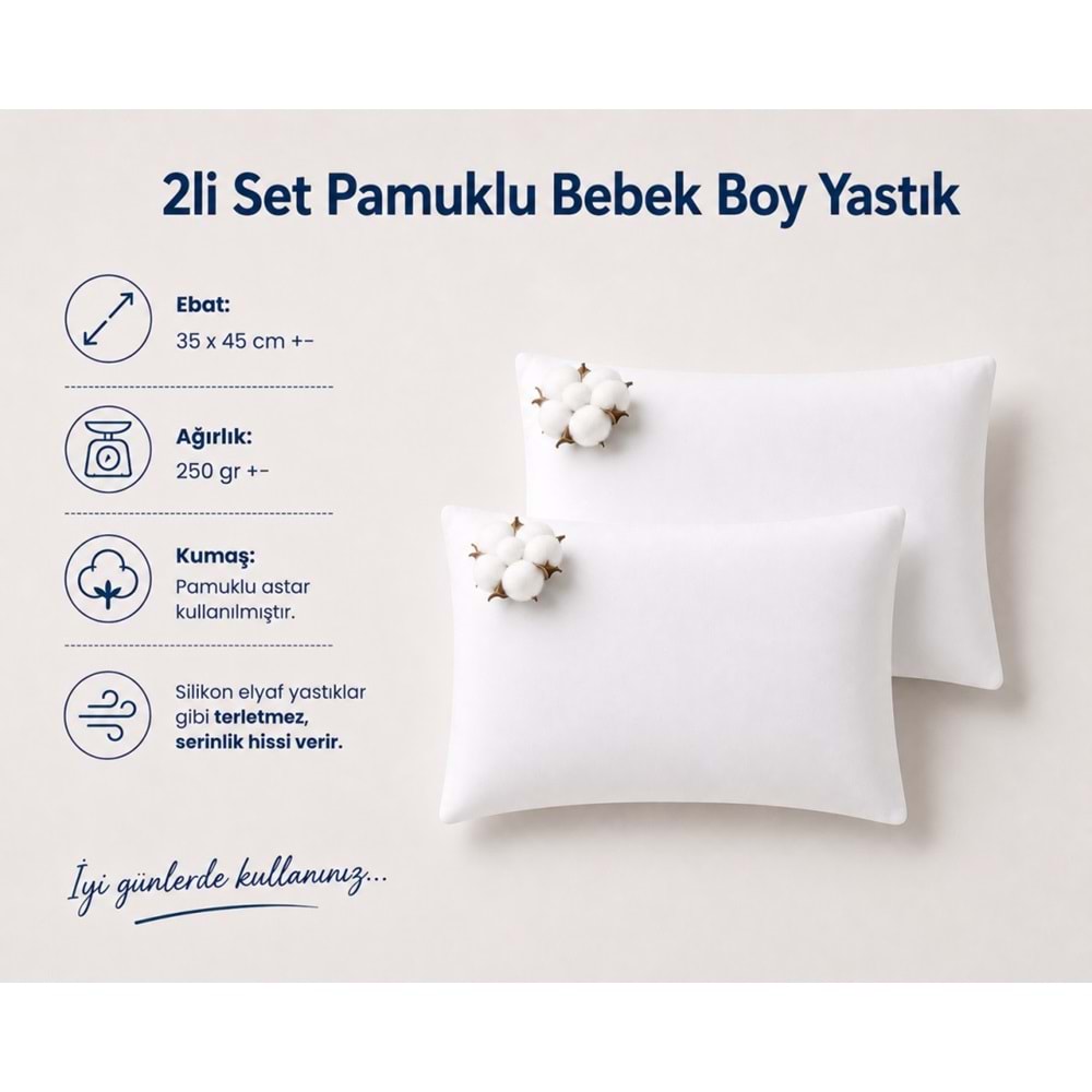 2li Set Pamuklu Bebek Yastık İç Dolgu 250gr Pamuk Dolgulu (35x45)