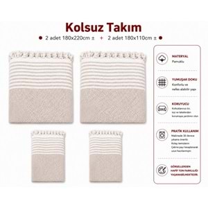 Pamuklu Kaymaz Hasır Dokuma Kolsuz Takım Koltuk Örtüsü (3+3+1+1) - Bej
