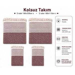 Pamuklu Kaymaz Hasır Dokuma Kolsuz Takım Koltuk Örtüsü (3+3+1+1) - Bordo