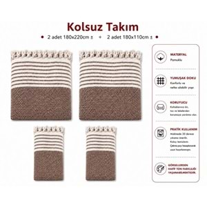 Pamuklu Kaymaz Hasır Dokuma Kolsuz Takım Koltuk Örtüsü (3+3+1+1) - Kahverengi