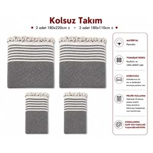 Pamuklu Kaymaz Hasır Dokuma Kolsuz Takım Koltuk Örtüsü (3+3+1+1) - Koyu Gri