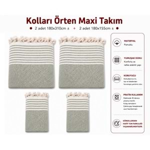 Pamuklu Kaymaz Hasır Dokuma Kolları Örten Maxi Takım Koltuk Örtüsü (3+3+1+1) - Çağla