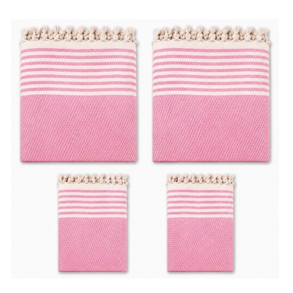Pamuklu Kaymaz Hasır Dokuma Kolları Örten Maxi Takım Koltuk Örtüsü (3+3+1+1) - Pembe