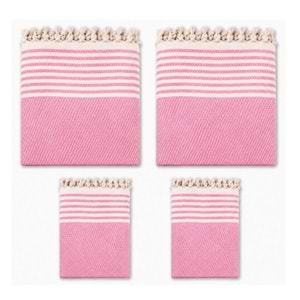 Pamuklu Kaymaz Hasır Dokuma Kolları Örten Maxi Takım Koltuk Örtüsü (3+3+1+1) - Pembe
