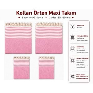 Pamuklu Kaymaz Hasır Dokuma Kolları Örten Maxi Takım Koltuk Örtüsü (3+3+1+1) - Pembe