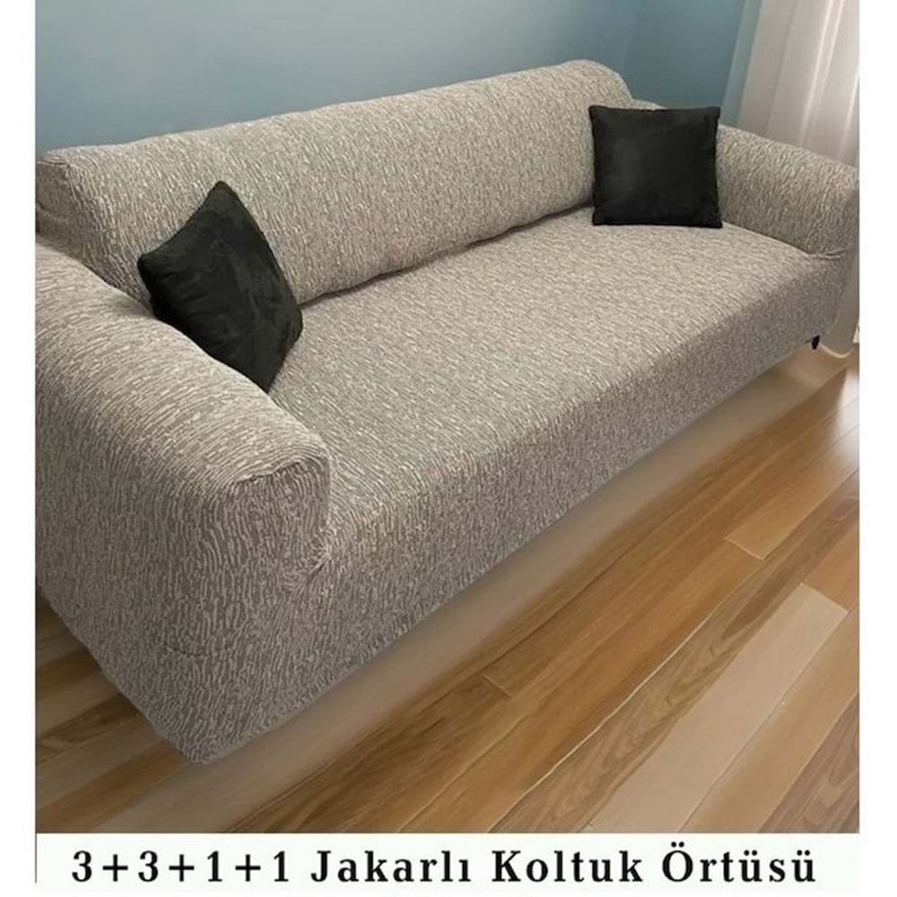 Arlisa jakarlı Cizgili streç Maksi Koltuk Örtüsü 3+3+1+1 Naturel