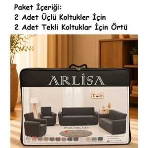Arlisa Jakarlı Ağaç Kabuğu Streç Maxi Takım Koltuk Örtüsü (3+3+1+1)-Naturel