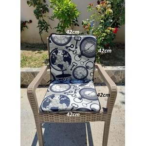 2 Adet Rattan Arkalıklı Sandalye Minderi (Kalınlık 4cm)-Saat Desen Lacivert