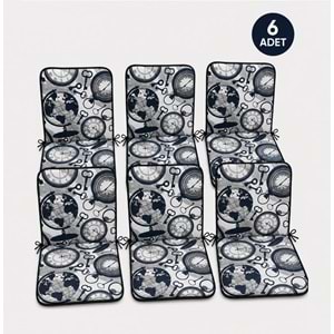 6 Adet Rattan Arkalıklı Sandalye Minderi (Kalınlık 4cm)-Saat Desen Lacivert