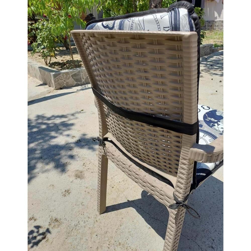 6 Adet Rattan Arkalıklı Sandalye Minderi (Kalınlık 4cm)-Saat Desen Lacivert