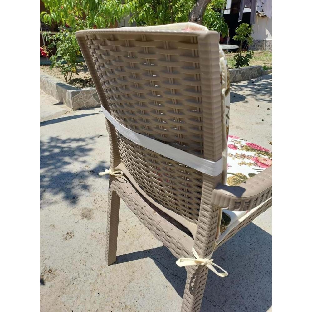 2 Adet Rattan Arkalıklı Sandalye Minderi (Kalınlık 4cm)-İngiliz Gülü (Pamuklu Kumaş)
