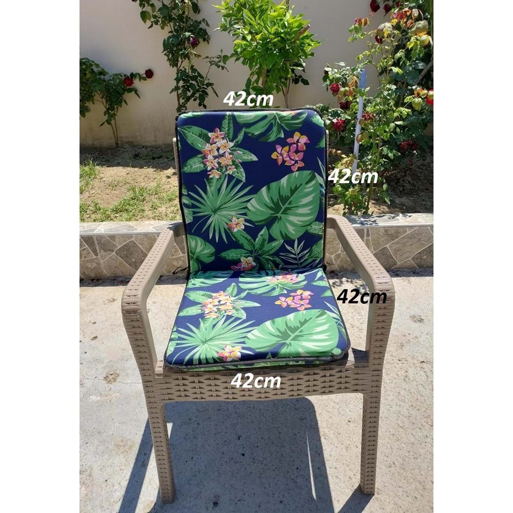 4 Adet Rattan Arkalıklı Sandalye Minderi (Kalınlık 4cm)-Tropikal Yeşil