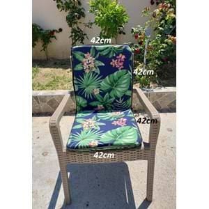 4 Adet Rattan Arkalıklı Sandalye Minderi (Kalınlık 4cm)-Tropikal Yeşil