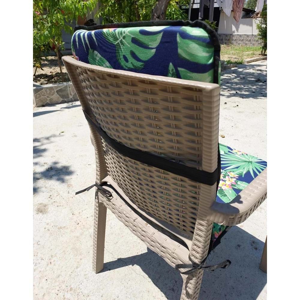 4 Adet Rattan Arkalıklı Sandalye Minderi (Kalınlık 4cm)-Tropikal Yeşil