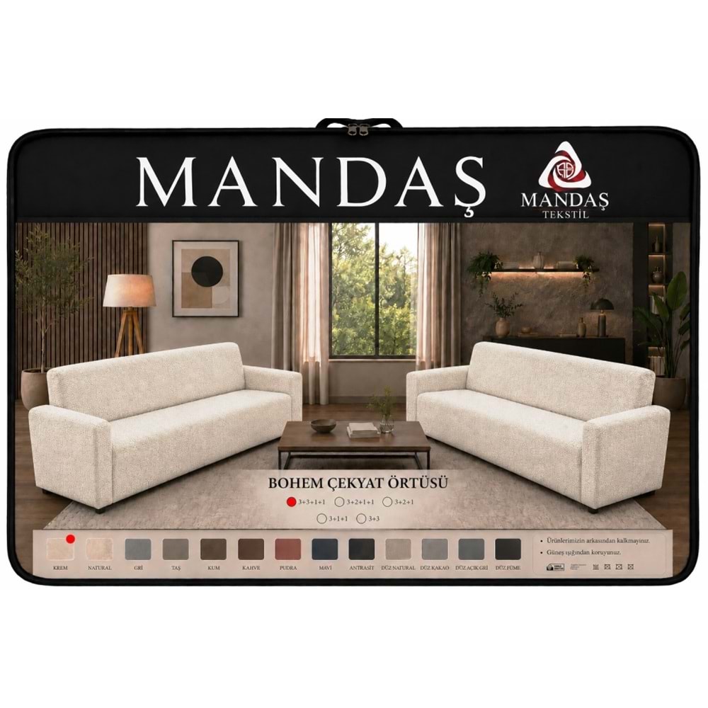 Mandaş Bohem Streç Maxi Takım Geniş kullanım alanlı Krem 3+3+1+1