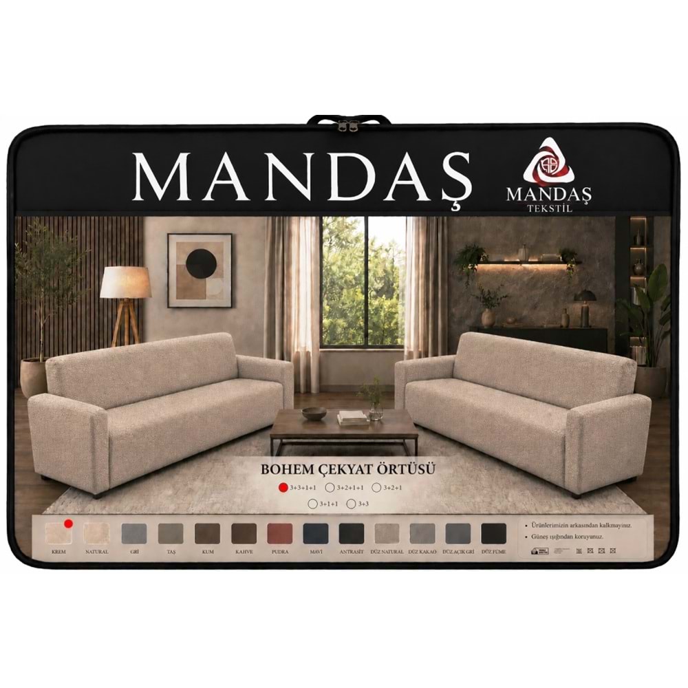 Mandaş Bohem Streç Maxi Takım Geniş Kullanım Alanlı Taş 3+3+1+1