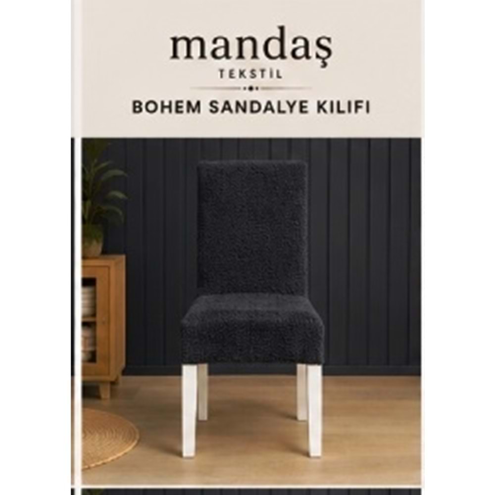 Mandaş Bohem Streç Sandalye Kılıfı Geniş kullanım alanlı K gri