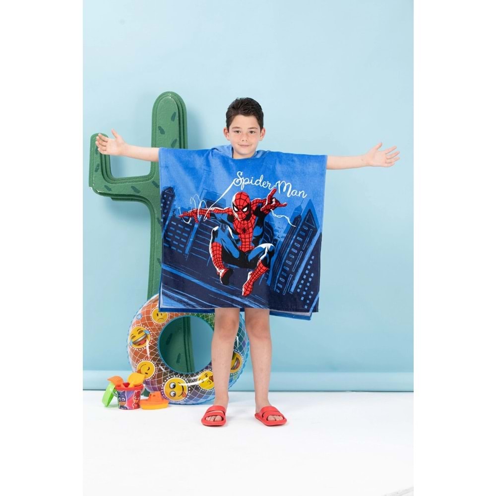 Özdilek Lisanslı -Spiderman Night Mavi- Erkek Çocuk Panço Kapüşonlu