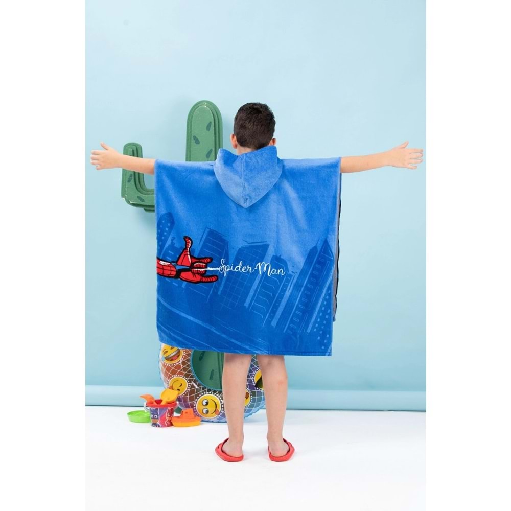 Özdilek Lisanslı -Spiderman Night Mavi- Erkek Çocuk Panço Kapüşonlu