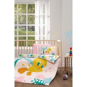 Özdilek Ranforce Lisanslı Bebek Beşik Nevresim Takımı-Tweety Tropic Pembe