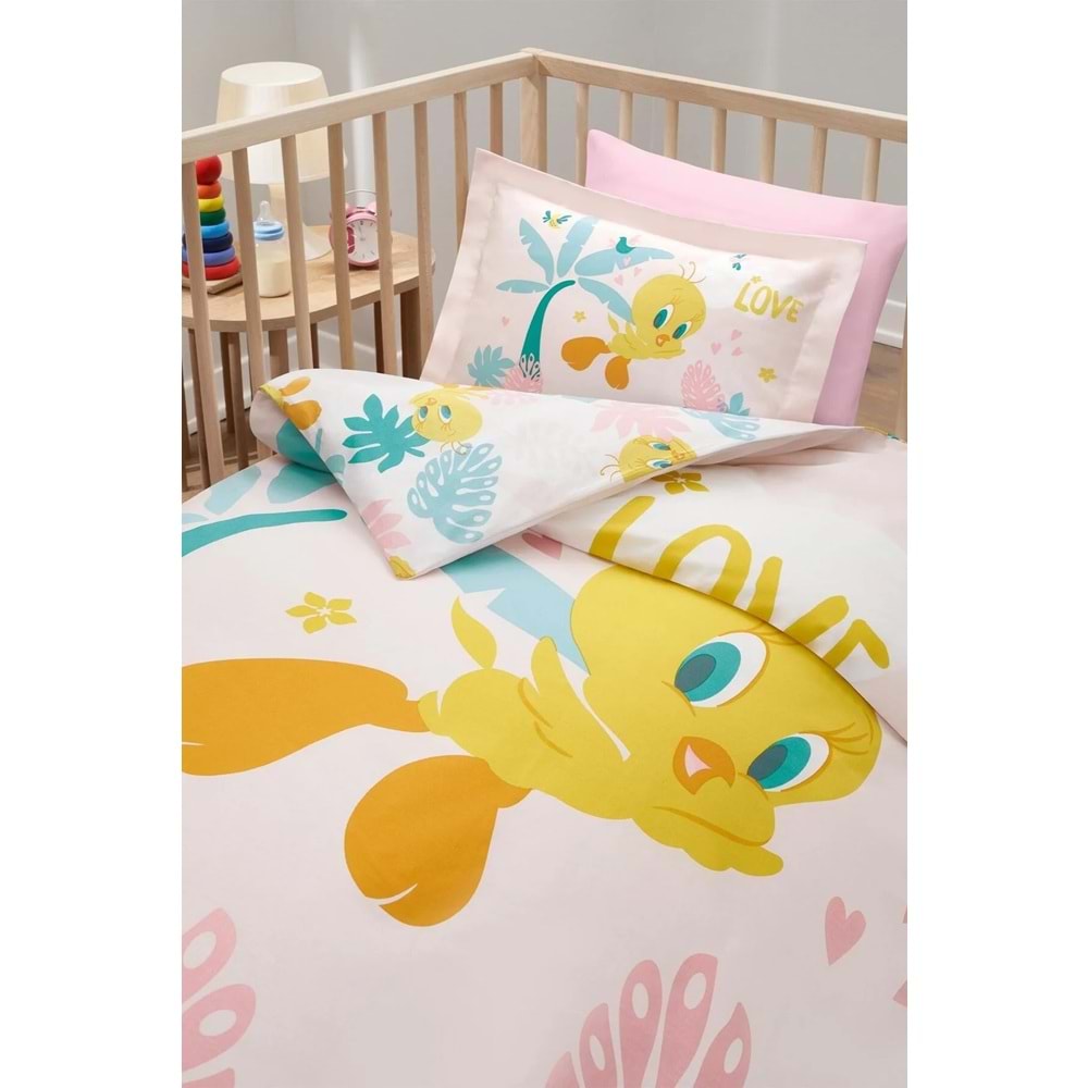 Özdilek Ranforce Lisanslı Bebek Beşik Nevresim Takımı-Tweety Tropic Pembe