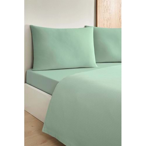 Özdilek -Colourist Çağla- Bamboo Lastikli Çarşaflı Çift Kişilik Pike Takımı