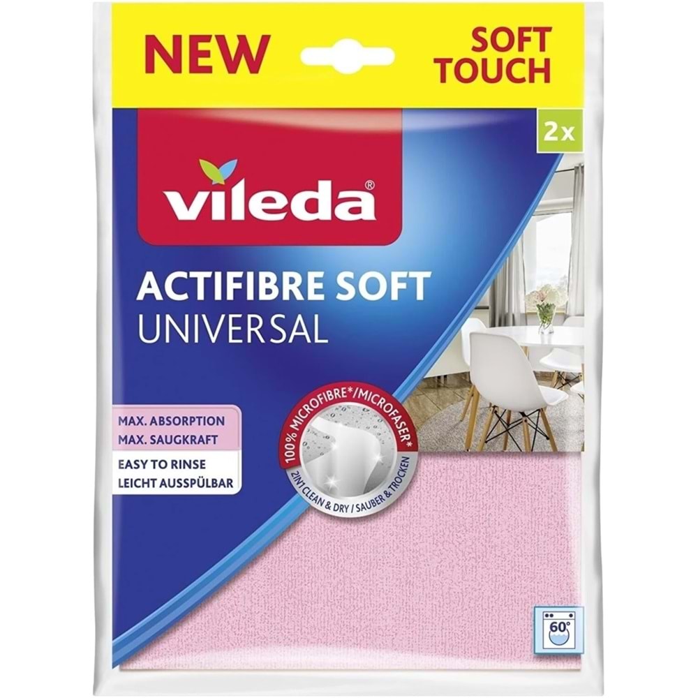 Vileda Yeni Soft Touch (Paket içi 2li) Actifibre Soft Mikrofiber Temizlik Bezi Universal