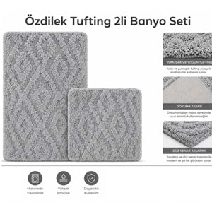 Özdilek Tufting 2li Banyo Seti, Pamuklu Paspas Takımı-Smart Gri