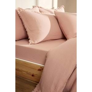 Özdilek Müslin -Sofia Pudra- Lastikli Çarşaflı Battal Çift Kişilik (King Size) Nevresim Takımı