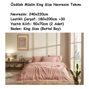 Özdilek Müslin -Sofia Pudra- Lastikli Çarşaflı Battal Çift Kişilik (King Size) Nevresim Takımı