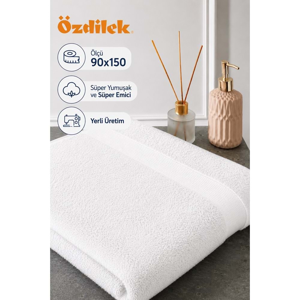 Özdilek -Woven Beyaz- Süper Yumuşak Büyük Boy Banyo Havlusu (90x150)