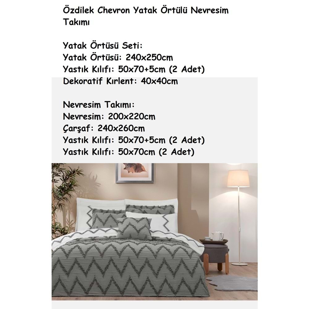Özdilek -Chevron Gri- Çift Kişilik Yatak Örtülü Nevresim Takımı (6 Yastık Kılıflı)