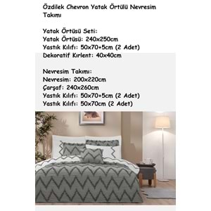 Özdilek -Chevron Gri- Çift Kişilik Yatak Örtülü Nevresim Takımı (6 Yastık Kılıflı)