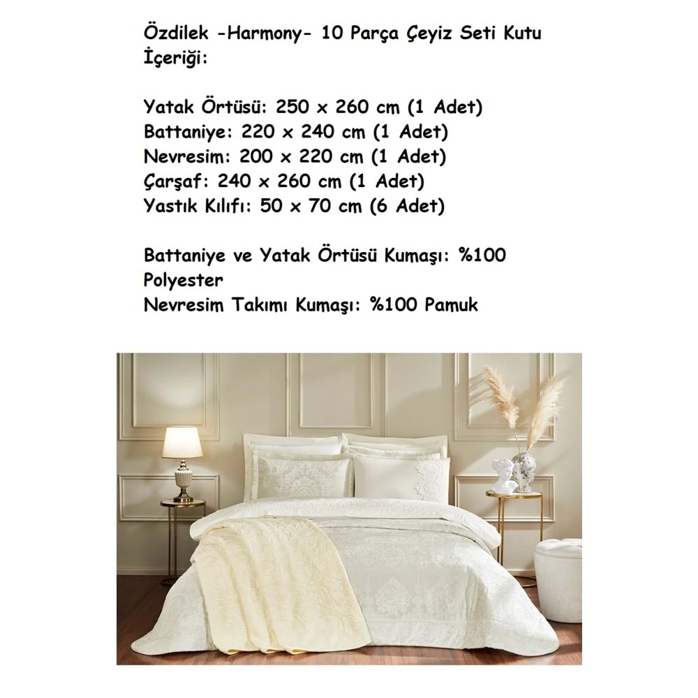 Özdilek -Harmony Krem- 10 Parça Çift Kişilik Çeyiz Seti