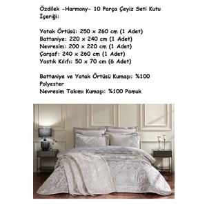 Özdilek -Harmony Gümüş- 10 Parça Çift Kişilik Çeyiz Seti