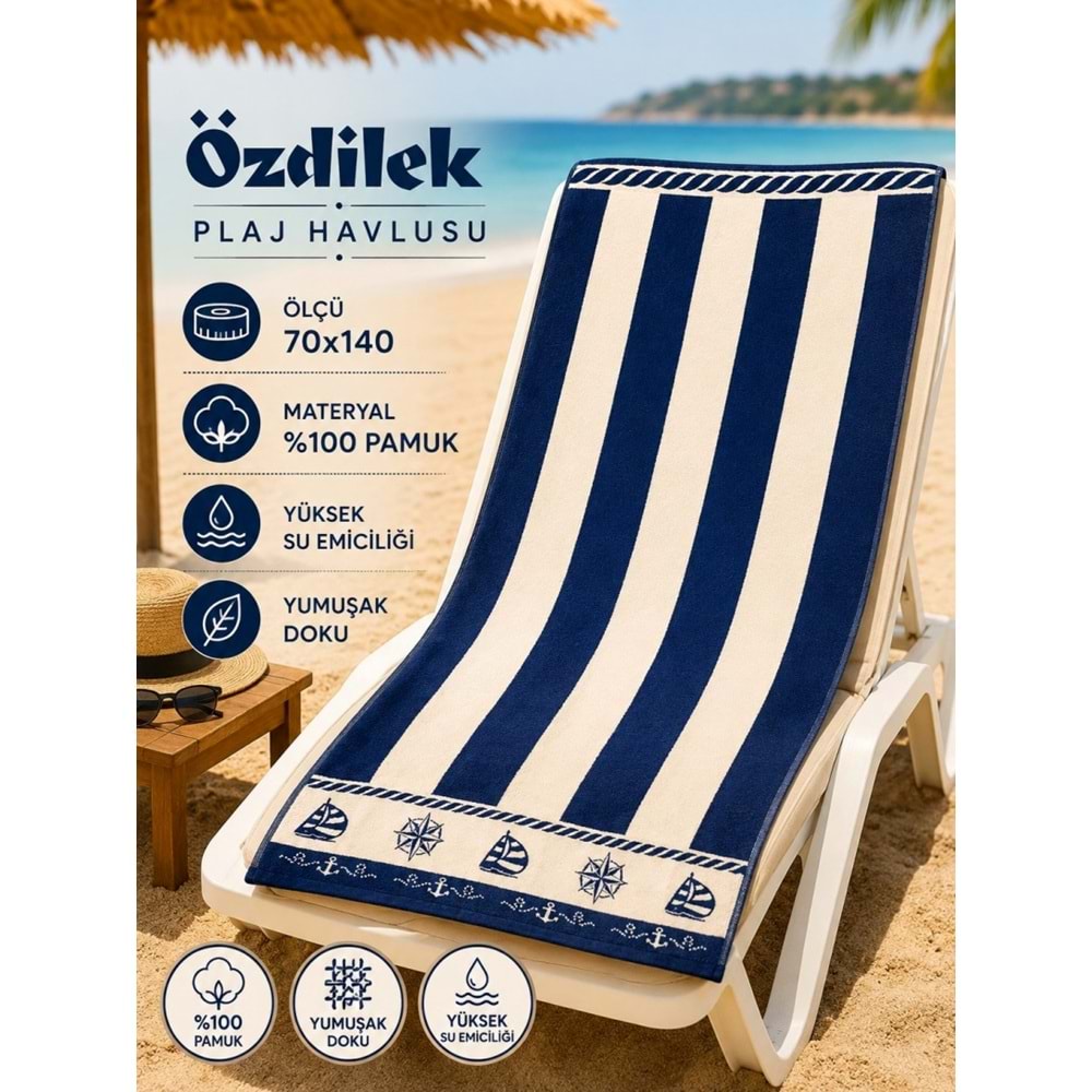 Özdilek -Pusula Lacivert- Plaj Havlusu (70x140)