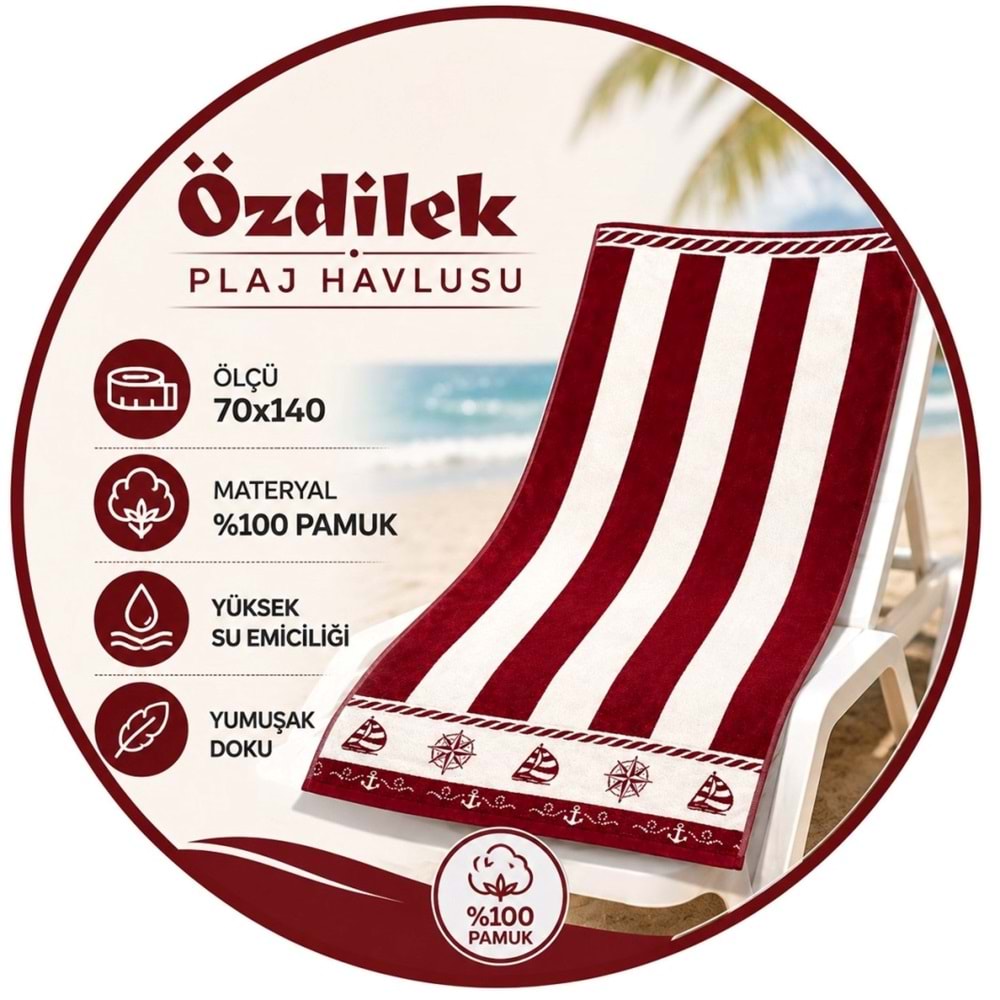 Özdilek -Pusula Bordo- Plaj Havlusu (70x140)