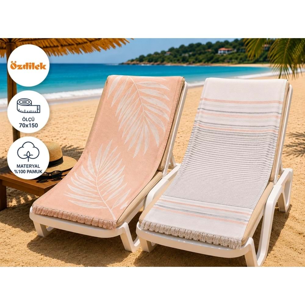 Özdilek -Summer Leaf & Stripe Tarçın- 2li Set Peştemal Plaj Havlusu (70x150)