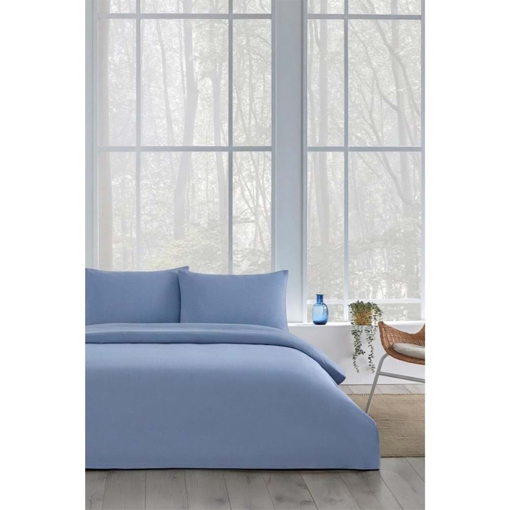 Özdilek -Colourist İndigo- Bamboo Lastikli Çarşaflı Tek Kişilik Pike Takımı