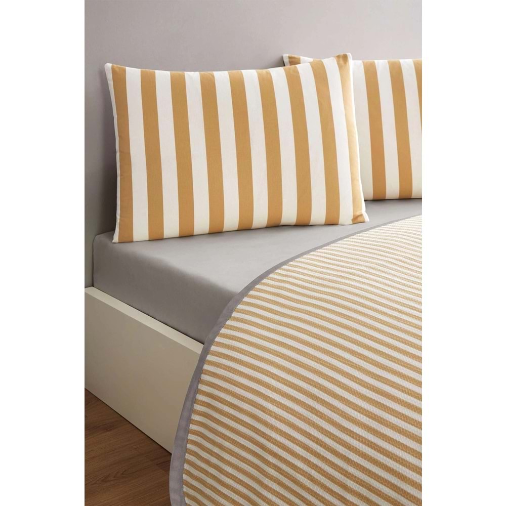 Özdilek Rf -Cabana Line Gold- Lastikli Çarşaflı Tek Kişilik Pike Takımı