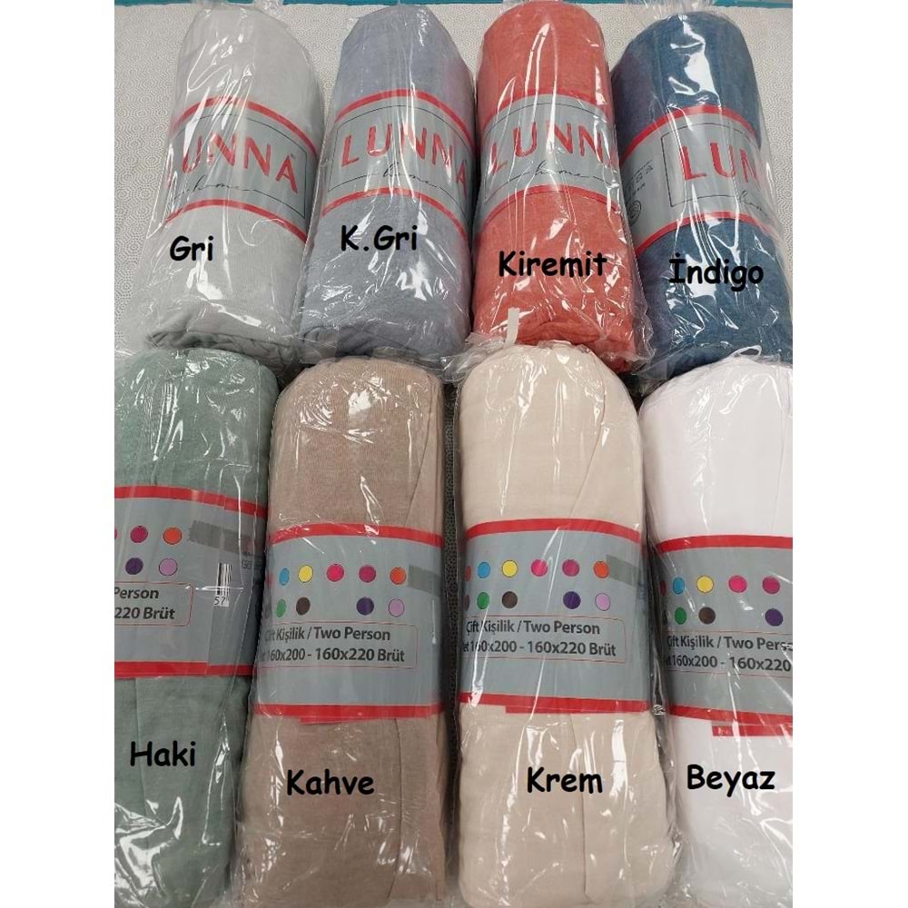 Lunna Home Lastikli Çift Kişilik Penye Çarşaf (160x200)-Asorti
