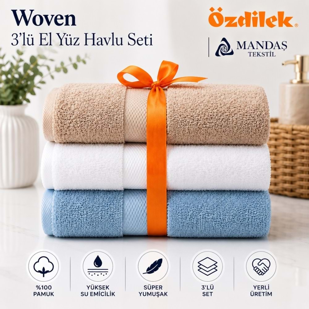 Özdilek -Woven 3 LÜ SET- Süper Yumuşak El ve Yüz Havlusu (50x90)