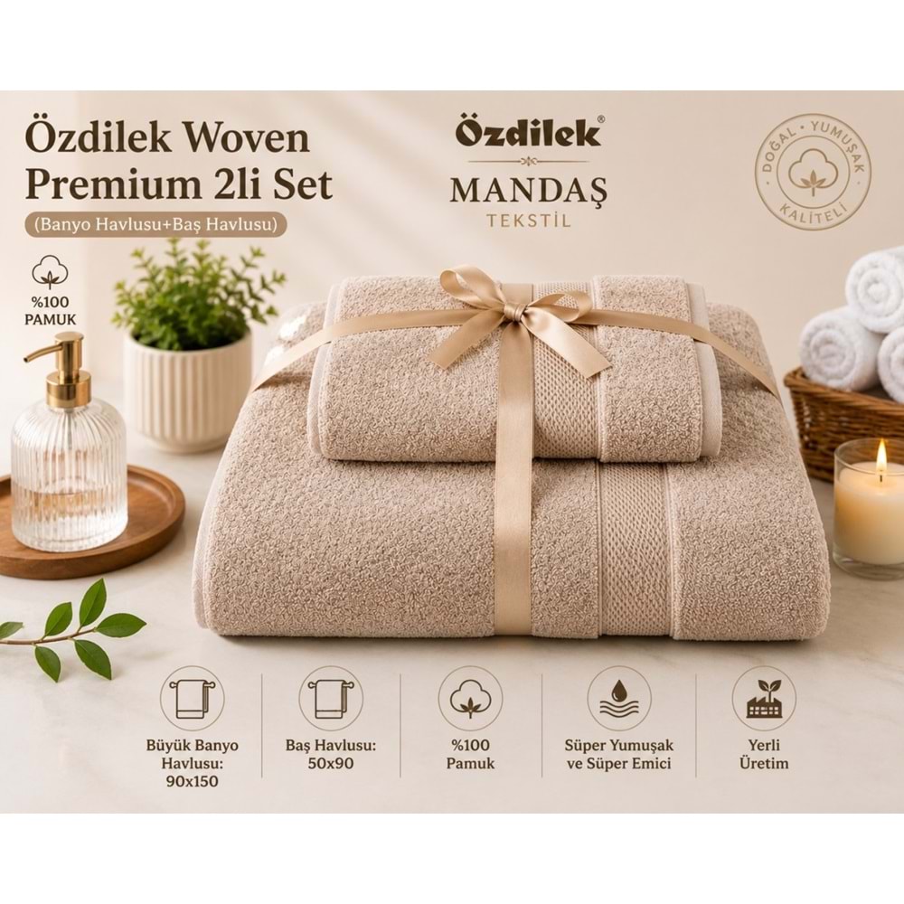 Özdilek -Woven Bej- Kişisel Havlu Seti Süper Yumuşak (90x150 + 50x90)