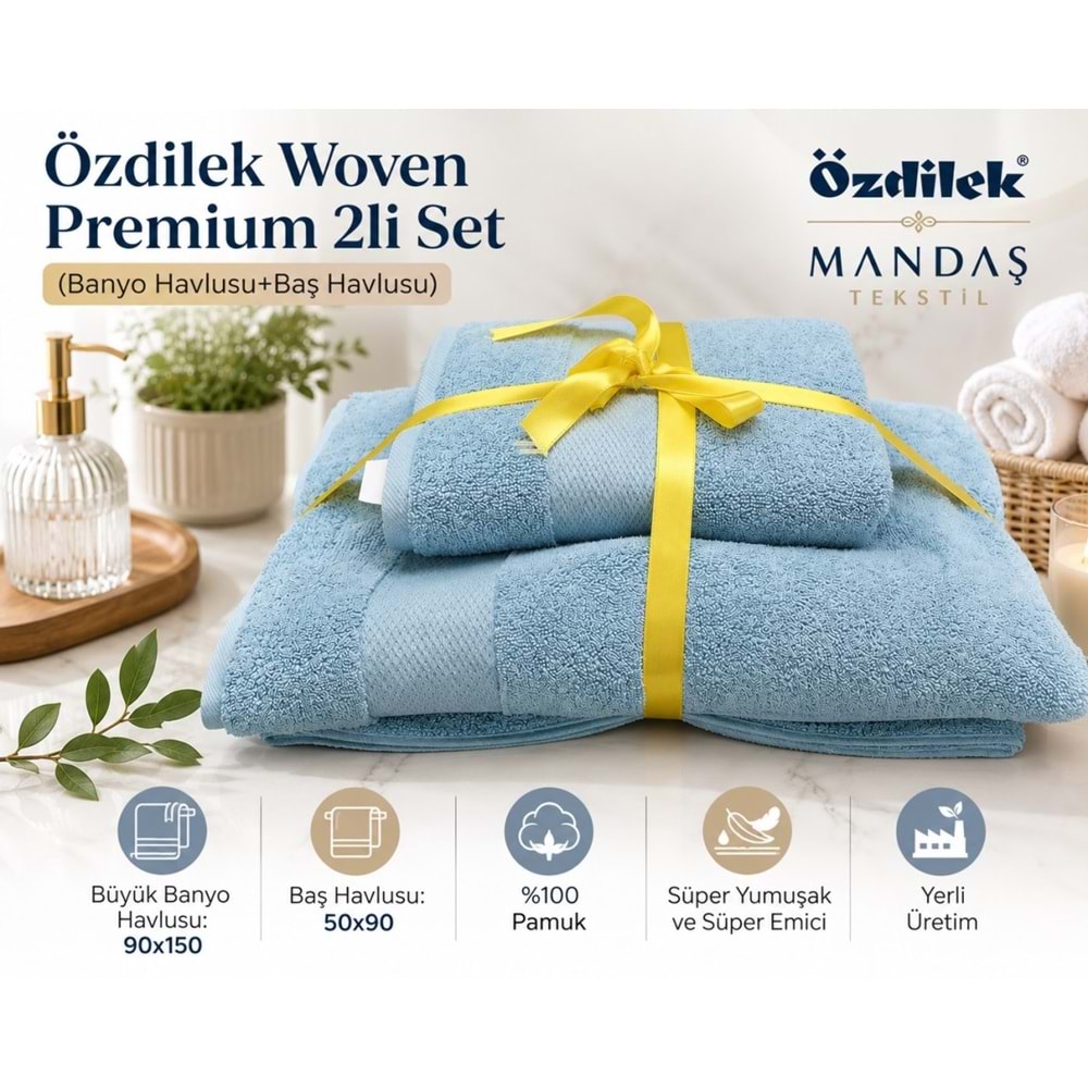 Özdilek -Woven Mavi- Kişisel Havlu Seti Süper Yumuşak (90x150 + 50x90)