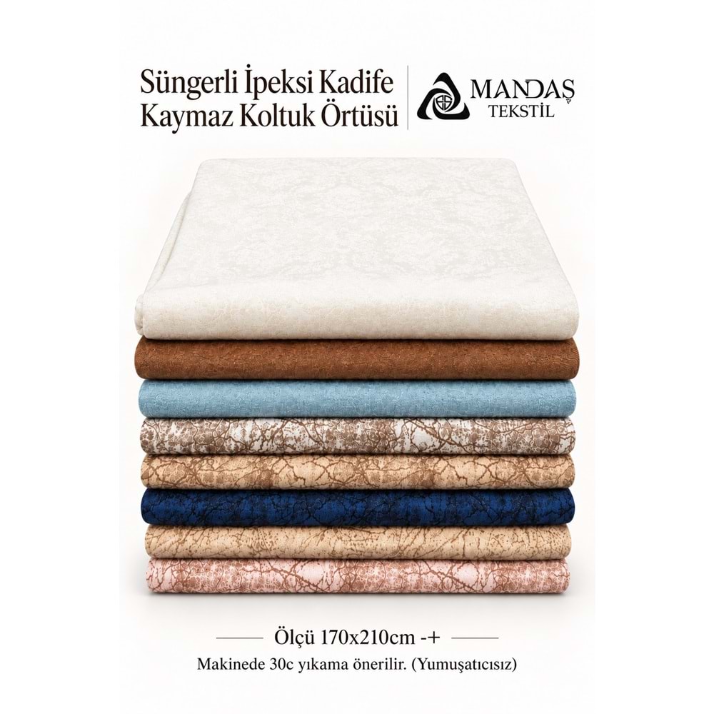 Süngerli İpeksi Kadife Kaymaz Koltuk Örtüsü (170x210) - Damarlı Kahve