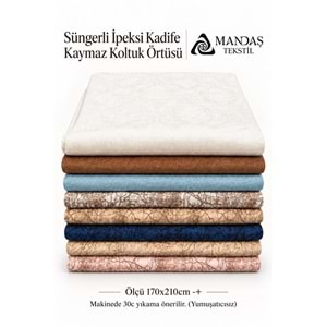 Süngerli İpeksi Kadife Kaymaz Koltuk Örtüsü (170x210) - Damarlı Kahve