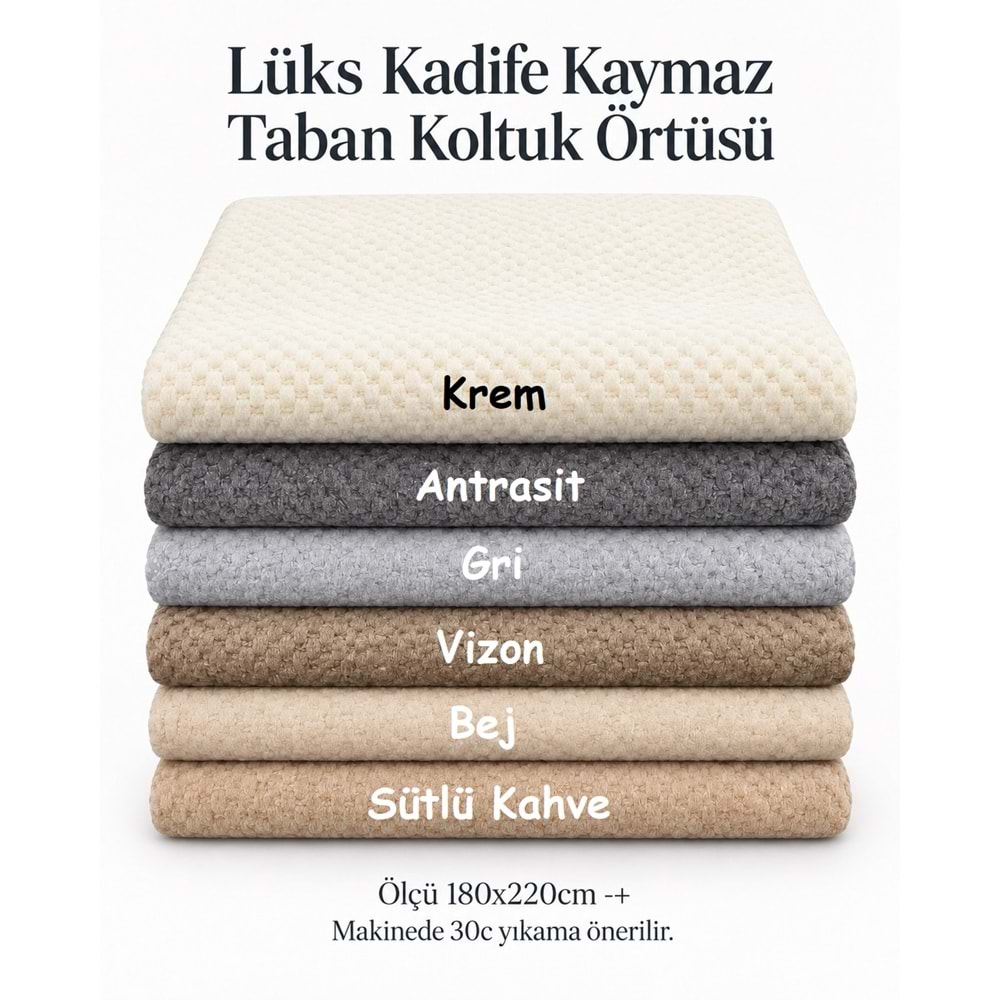 Lüks Kadife Dotlu Kaymaz Koltuk Örtüsü (180x220) - Gri