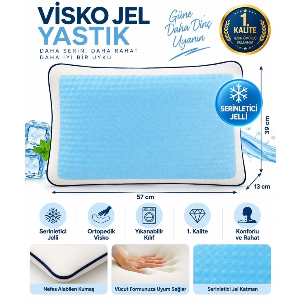 La Keyf Terletmeyen Ortopedik Yastık Serinleten Jelli 1.Kalite Visco Yastık (57x39x13)