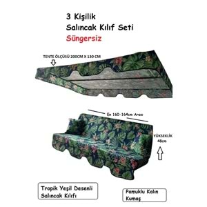 Süngersiz 3 Kişilik Salıncak Minder Seti (Kalın Pamuklu Kumaş)-Tropik Yeşil
